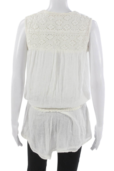 Jens Pirate Booty Womens Sleeveless Tunic White Cotton Round Neck Tie Size S