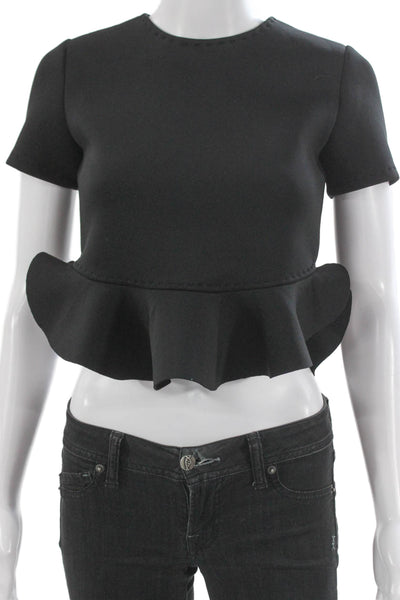 Cynthia Rowley Women Cropped Black Short Sleeve Blouse Size XS