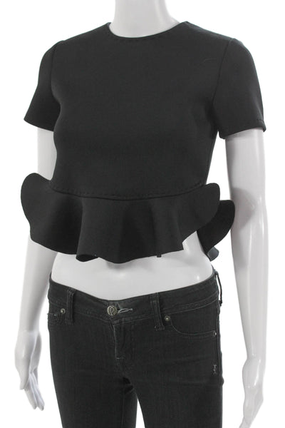 Cynthia Rowley Women Cropped Black Short Sleeve Blouse Size XS