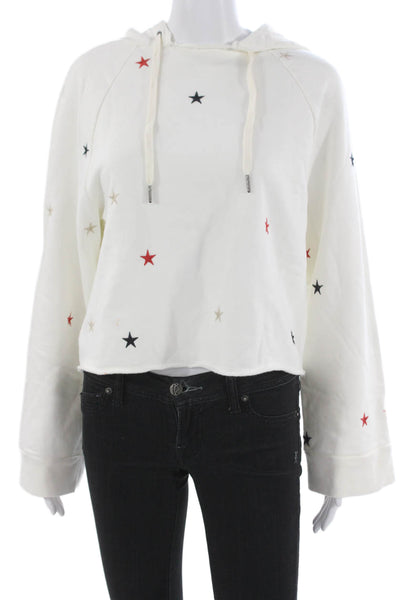 Pam & Gela Women White Star Print Cotton Pullover Long Sleeve Size S