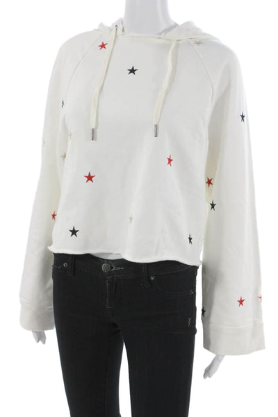 Pam & Gela Women White Star Print Cotton Pullover Long Sleeve Size S