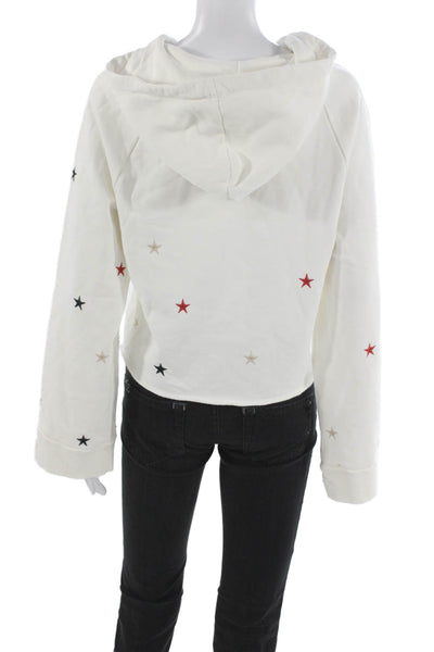 Pam & Gela Women White Star Print Cotton Pullover Long Sleeve Size S