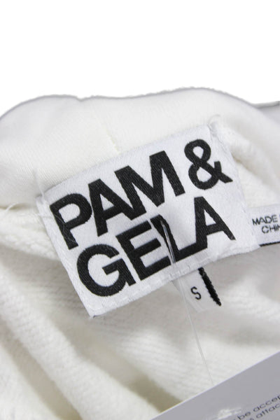 Pam & Gela Women White Star Print Cotton Pullover Long Sleeve Size S