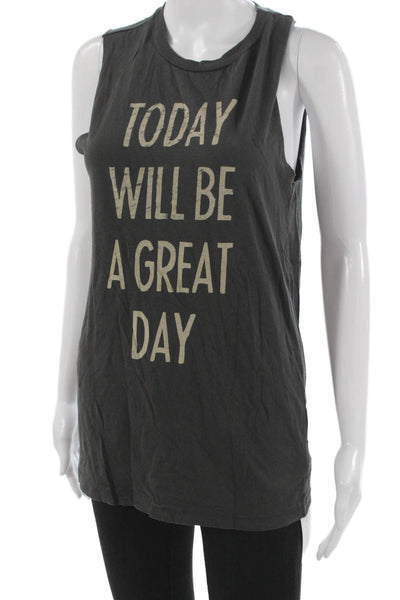 Daydreamer Women Sleeveless Tank Gray Round Neck Supima Cotton Size One Size