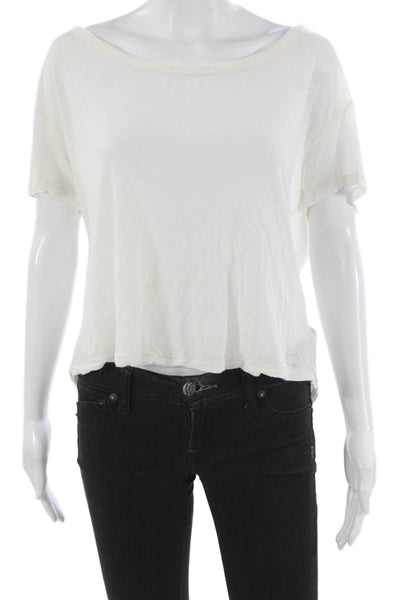 We The Free Women Basic Boatneck Short Sleeve T-Shirt White Rayon Linen Size XS