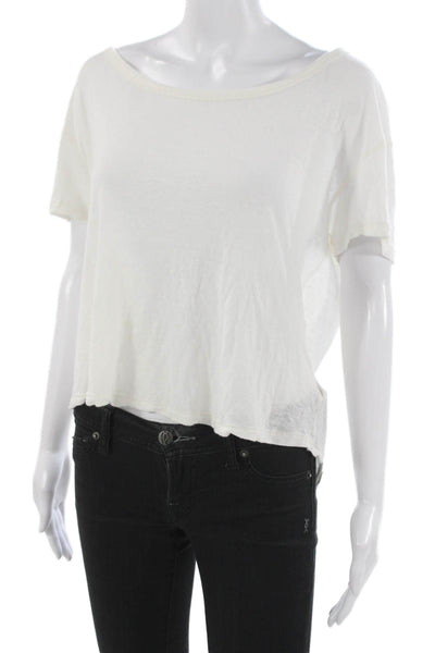 We The Free Women Basic Boatneck Short Sleeve T-Shirt White Rayon Linen Size XS