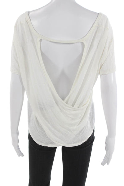 We The Free Women Basic Boatneck Short Sleeve T-Shirt White Rayon Linen Size XS