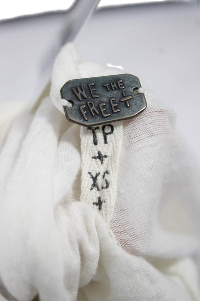 We The Free Women Basic Boatneck Short Sleeve T-Shirt White Rayon Linen Size XS