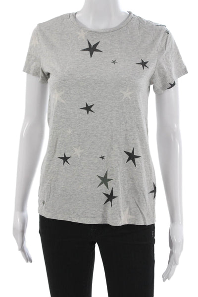 Pam & Gela Womens Basic Gray Cotton Crew Neck Star Print T-Shirt Size S
