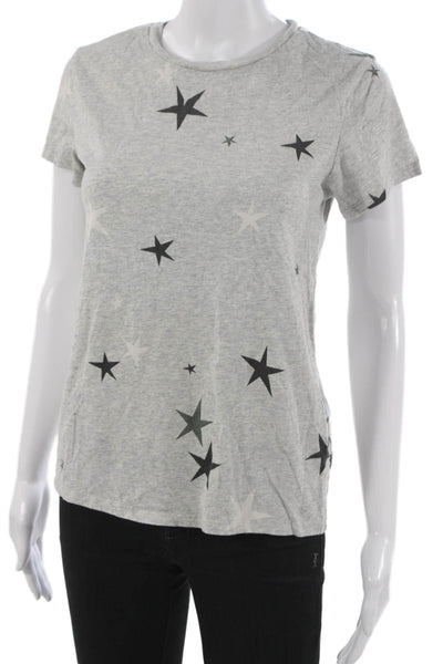 Pam & Gela Womens Basic Gray Cotton Crew Neck Star Print T-Shirt Size S