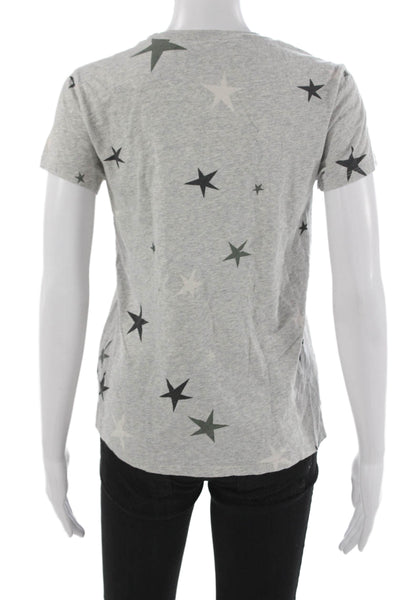Pam & Gela Womens Basic Gray Cotton Crew Neck Star Print T-Shirt Size S