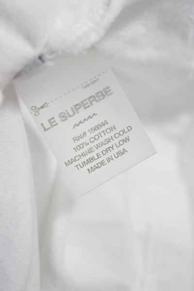 Le Superbe Womens White Cotton Basic T-Shirt Crew Neck Size M