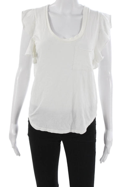 Pam & Gela Womens Basic White Cotton Scoop Neck T-Shirt Size PP