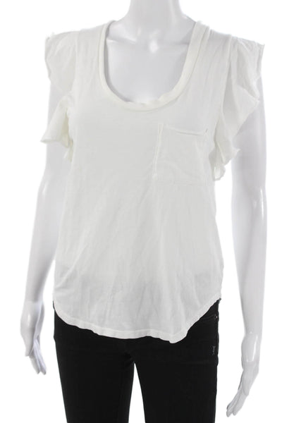 Pam & Gela Womens Basic White Cotton Scoop Neck T-Shirt Size PP