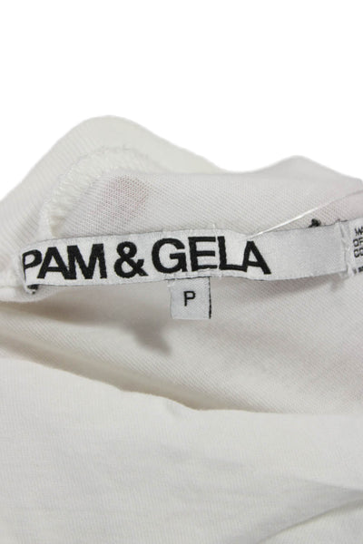 Pam & Gela Womens Basic White Cotton Scoop Neck T-Shirt Size PP