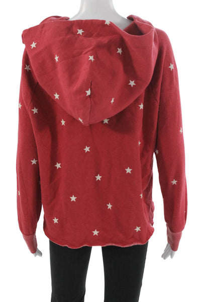 Wildfox Womens V-Neck Pullover Hoodie Red Star Print Cotton Size S