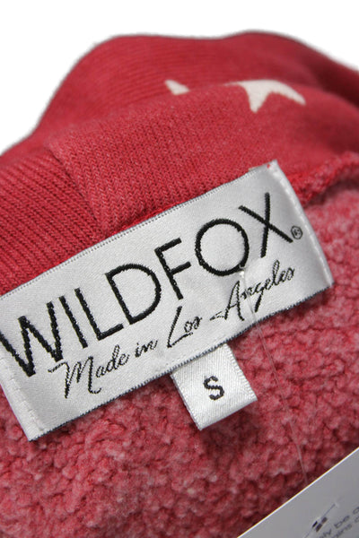 Wildfox Womens V-Neck Pullover Hoodie Red Star Print Cotton Size S