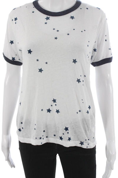 Chaser Women Ringer T-Shirt White Geometric Crew Short Sleeve Size S