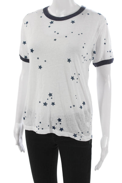 Chaser Women Ringer T-Shirt White Geometric Crew Short Sleeve Size S