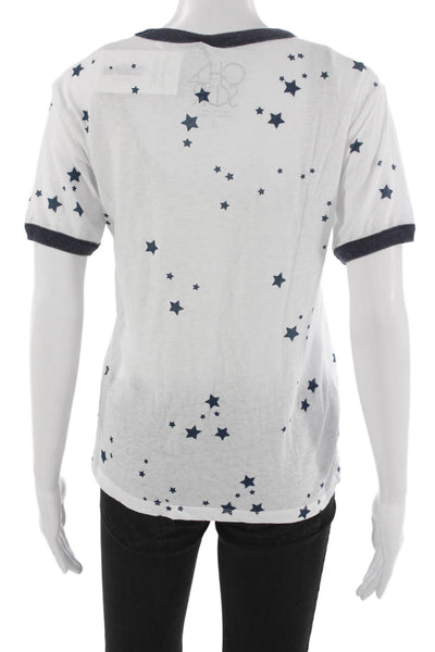 Chaser Women Ringer T-Shirt White Geometric Crew Short Sleeve Size S