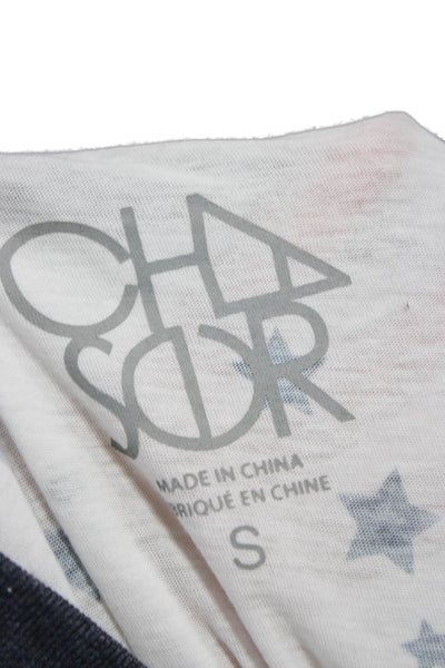 Chaser Women Ringer T-Shirt White Geometric Crew Short Sleeve Size S