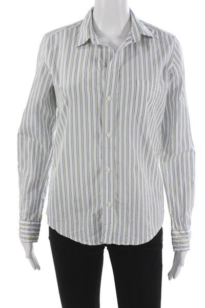 Frank & Eileen Womens White Striped Cotton Button-Up Long Sleeve Size S