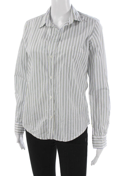 Frank & Eileen Womens White Striped Cotton Button-Up Long Sleeve Size S