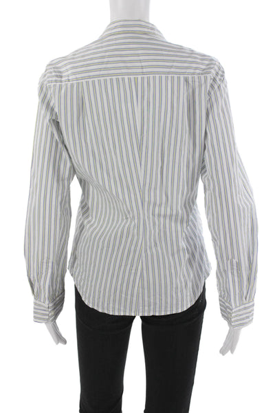 Frank & Eileen Womens White Striped Cotton Button-Up Long Sleeve Size S