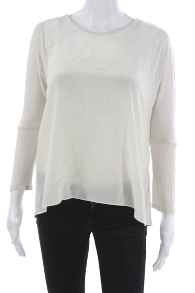 Rebecca Taylor Womens Silk Long Sleeve Basic Blouse Ivory Round Neck Size 0