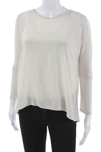Rebecca Taylor Womens Silk Long Sleeve Basic Blouse Ivory Round Neck Size 0