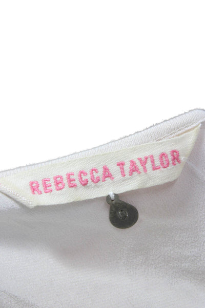 Rebecca Taylor Womens Silk Long Sleeve Basic Blouse Ivory Round Neck Size 0