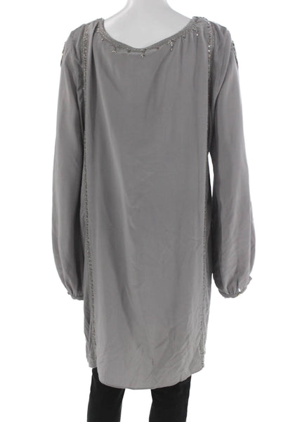 Calypso Saint Barth Women Gray Silk V-Neck Long Sleeve Shift Blouse Size L