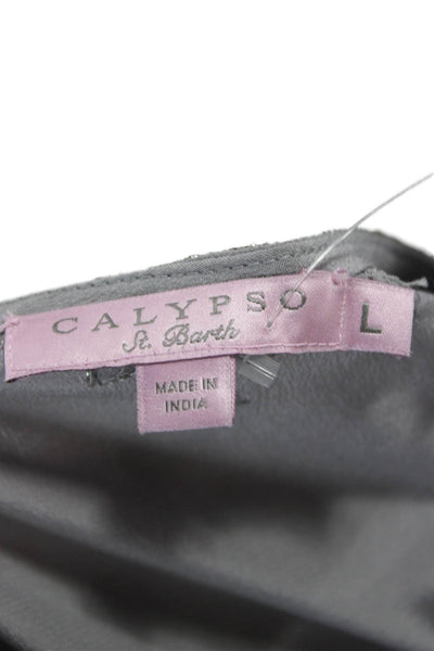 Calypso Saint Barth Women Gray Silk V-Neck Long Sleeve Shift Blouse Size L