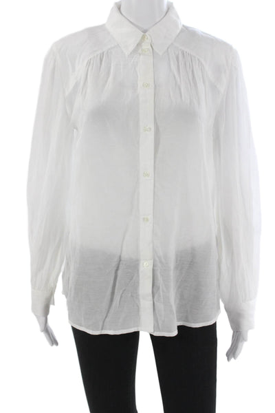 Something Navy Womens Cupro Collared Button Long Sleeve Blouse White Size S
