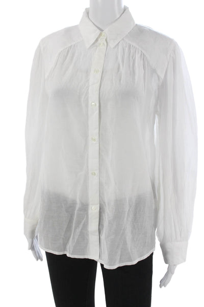 Something Navy Womens Cupro Collared Button Long Sleeve Blouse White Size S