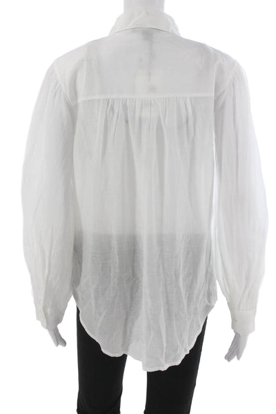 Something Navy Womens Cupro Collared Button Long Sleeve Blouse White Size S