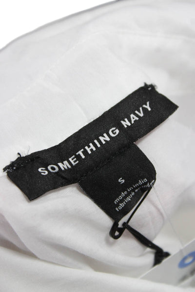 Something Navy Womens Cupro Collared Button Long Sleeve Blouse White Size S