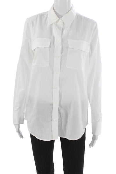 Equipment Femme Women Basic White Cotton Collared Long Sleeve Button-Up Size XS