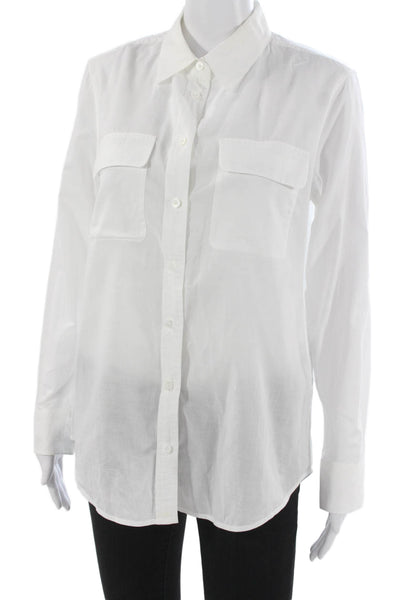 Equipment Femme Women Basic White Cotton Collared Long Sleeve Button-Up Size XS