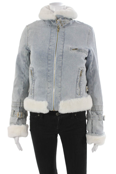 Generation Love Women Motorcycle Jacket Blue Zip Long Sleeve Size XS