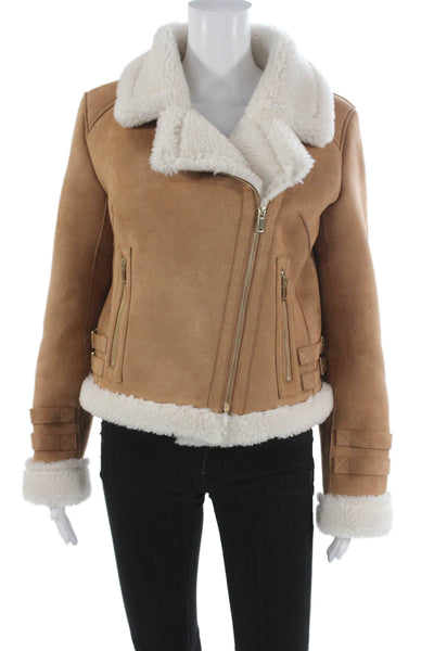 Generation Love Women Biker Jacket Brown Zip Long Sleeve Size S