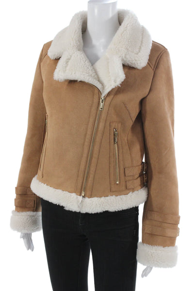 Generation Love Women Biker Jacket Brown Zip Long Sleeve Size S