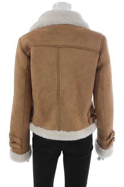 Generation Love Women Biker Jacket Brown Zip Long Sleeve Size S