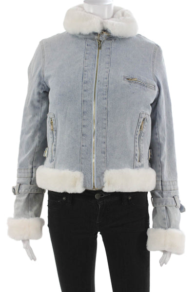 Generation Love Women Biker Jacket Blue Zip Long Sleeve Size S
