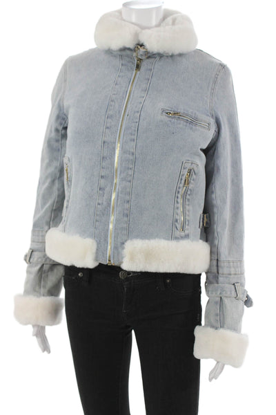 Generation Love Women Biker Jacket Blue Zip Long Sleeve Size S