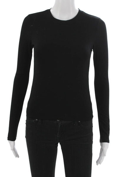 Perfect White Tee Womens Basic Black Long Sleeve Round Neck Tee Modal Size XS