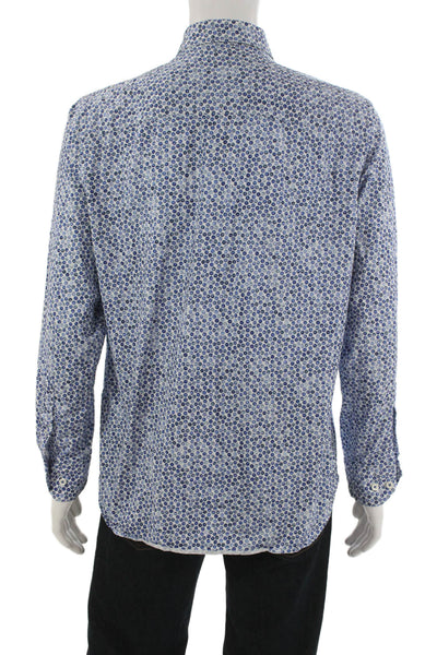 Bugatchi Mens Cotton Blend Floral Button Up Shirt Blue Size L