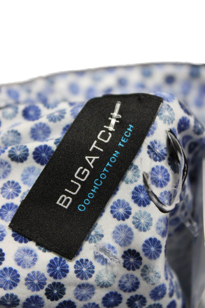 Bugatchi Mens Cotton Blend Floral Button Up Shirt Blue Size L