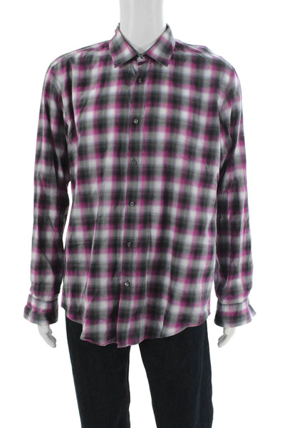 Boss Hugo Boss Mens Cotton Plaid Button Up Shirt Pink Size XL