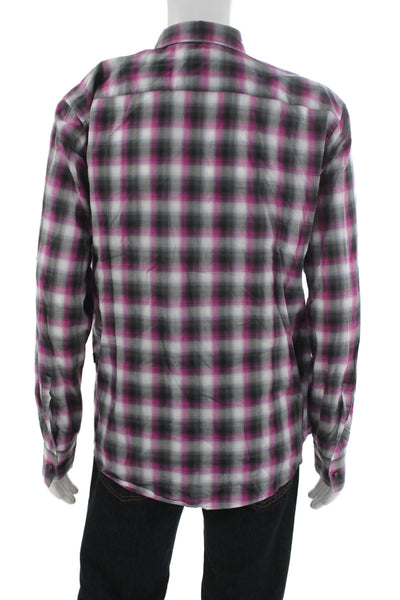Boss Hugo Boss Mens Cotton Plaid Button Up Shirt Pink Size XL